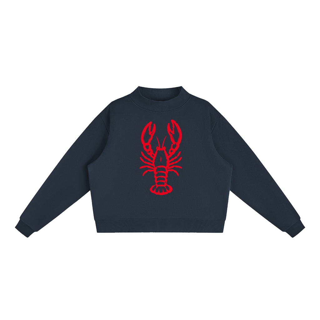 Fisherman Fleece Mock-Neck in Navy